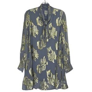 Anthropologie Maeve The Carline Tie-neck Mini Dress Lavender Gold Size XS